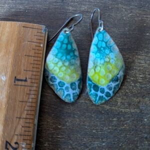 Enamel on Copper Earrings, Pierced, Blues